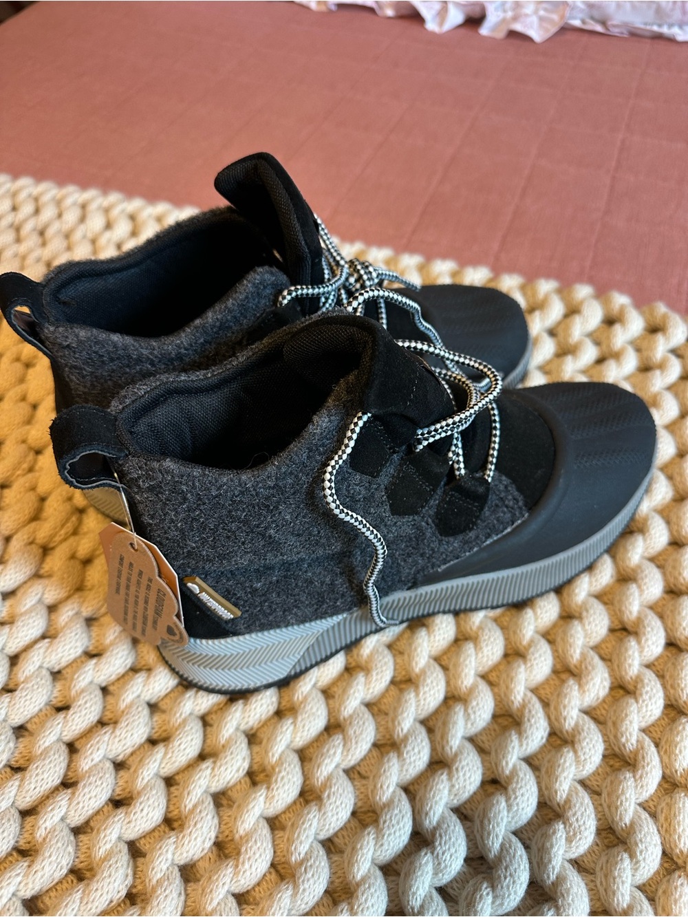 Women's Black & Gray Ankle Booties with Lace-Up Detail